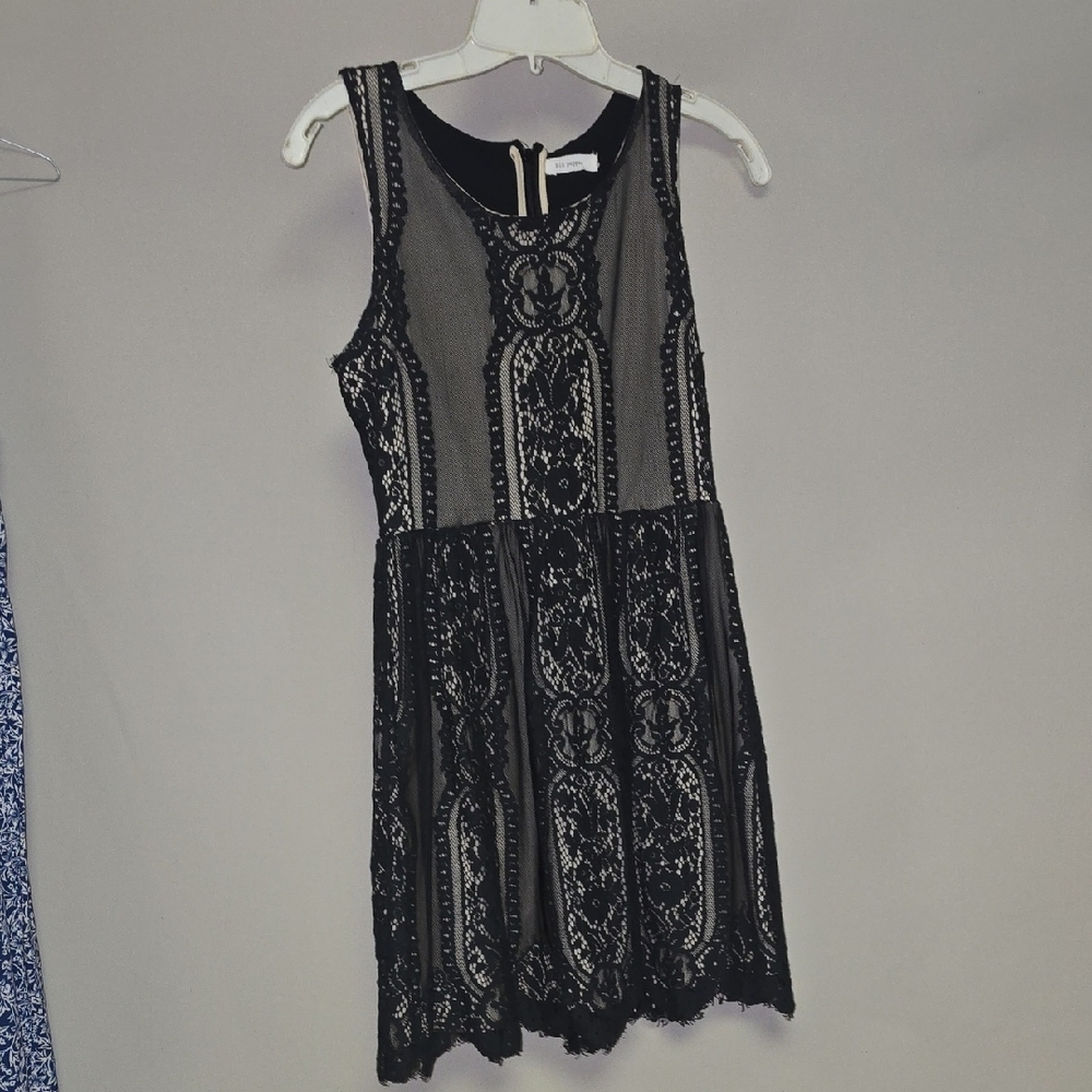 Blu Pepper Black and Cream Lace Mini Dress